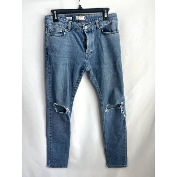 Topman Jeans Distressed Size 30S Vintage Medium Wash Blue Stretch Skinny - Picture 1 of 10